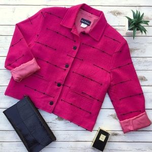 Ana's Fashions Pink Black Stripes Woven Jacket